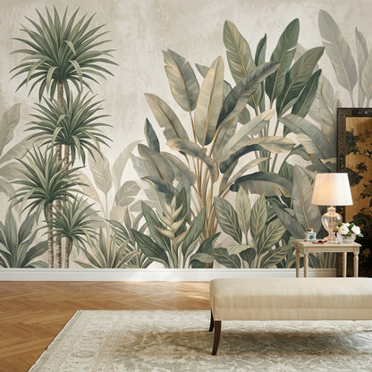 Tropical Foliage Wallpaper Botanical Mural Removable Banana Leaves Wall Decor