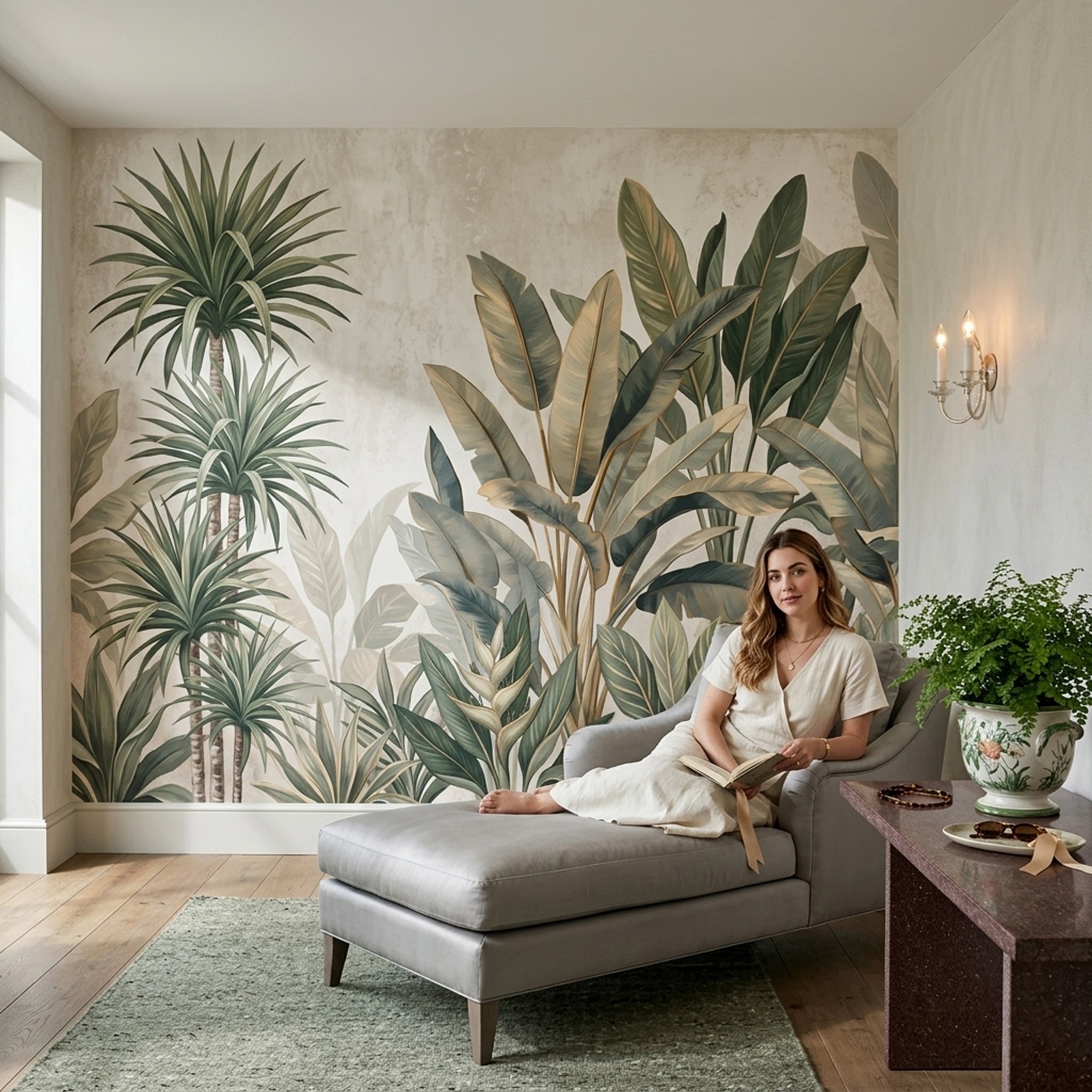 Tropical Foliage Wallpaper Botanical Mural Removable Banana Leaves Wall Decor