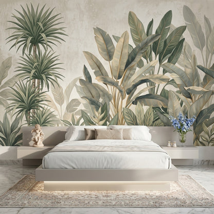 Tropical Foliage Wallpaper Botanical Mural Removable Banana Leaves Wall Decor