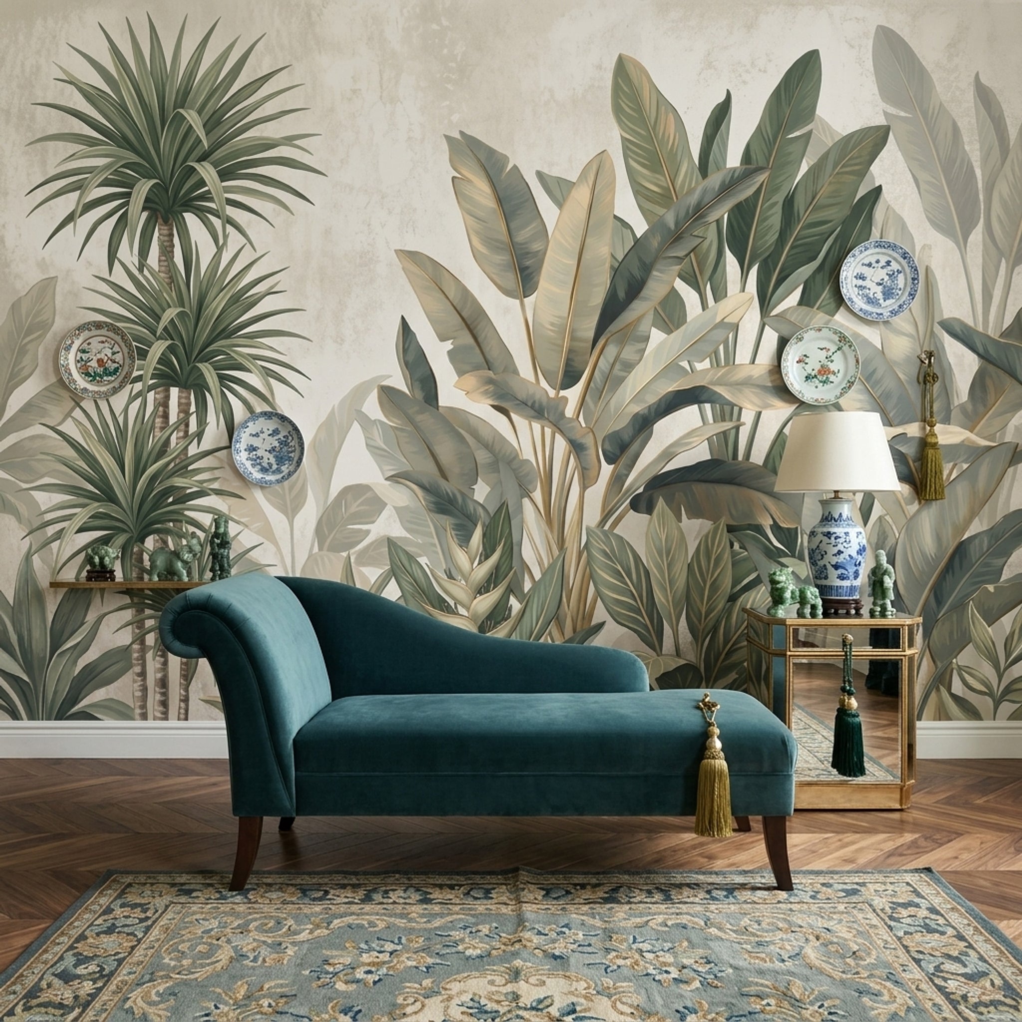 Tropical Foliage Wallpaper Botanical Mural Removable Banana Leaves Wall Decor