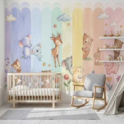 Nursery Wallpaper Pastel Cute Animals Removable Wall Decor