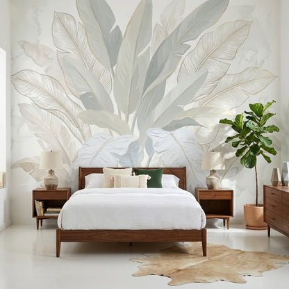 Botanical Wallpaper Tropical Leaves Removable Watercolor Wash Wall Decor