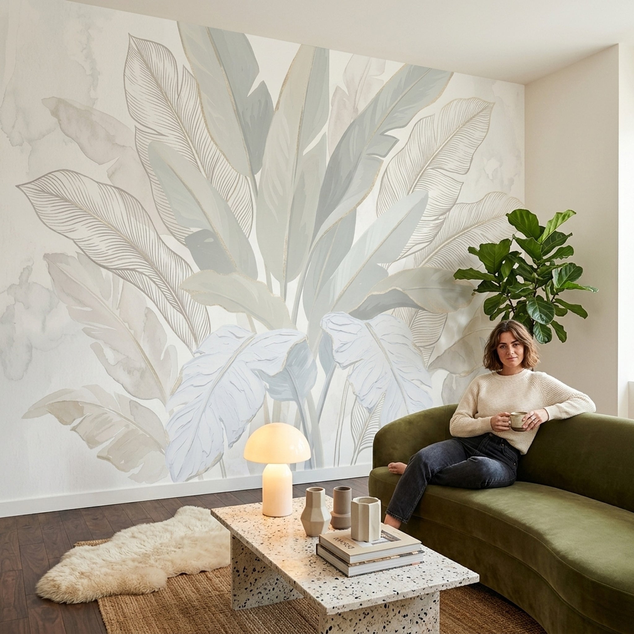 Botanical Wallpaper Tropical Leaves Removable Watercolor Wash Wall Decor