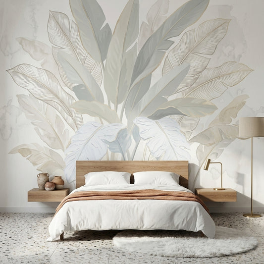 Botanical Wallpaper Tropical Leaves Removable Watercolor Wash Wall Decor