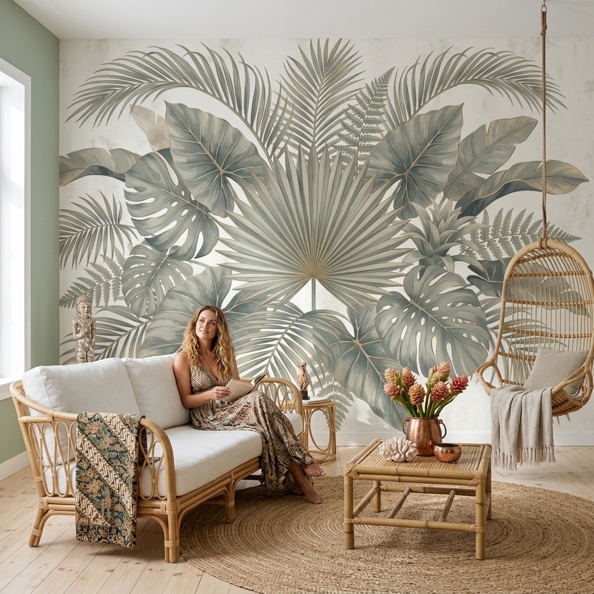 Paper Texture Wallpaper Neutral Botanical Removable Wall Decor