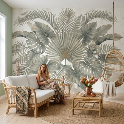 Paper Texture Wallpaper Neutral Botanical Removable Wall Decor