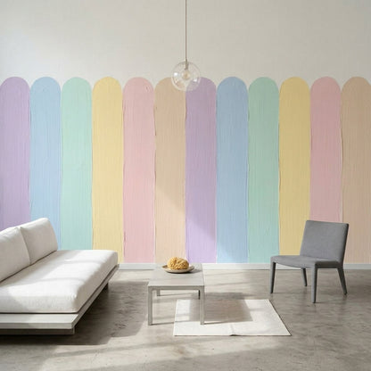 Pastel Stripes Wallpaper Hand Painted Brushstrokes Rounded Vertical Bands Wall Mural