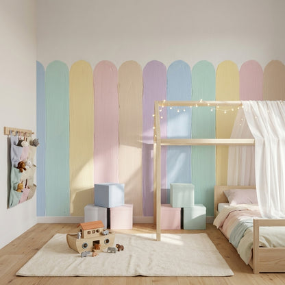 Pastel Stripes Wallpaper Hand Painted Brushstrokes Rounded Vertical Bands Wall Mural