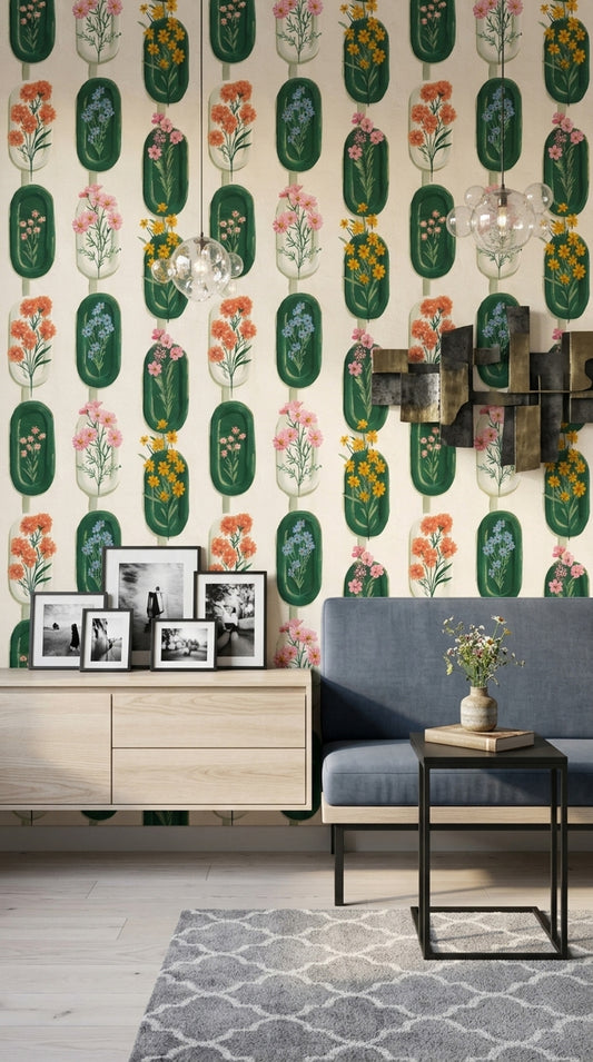 Floral Wallpaper Botanical Capsule Shapes Decorative Mural