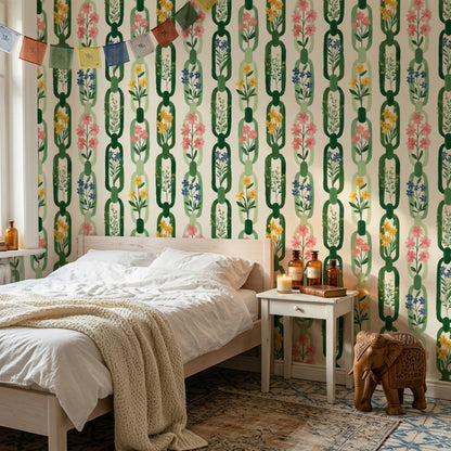 Botanical Wallpaper Floral Removable Green Chain Links Wall Decor