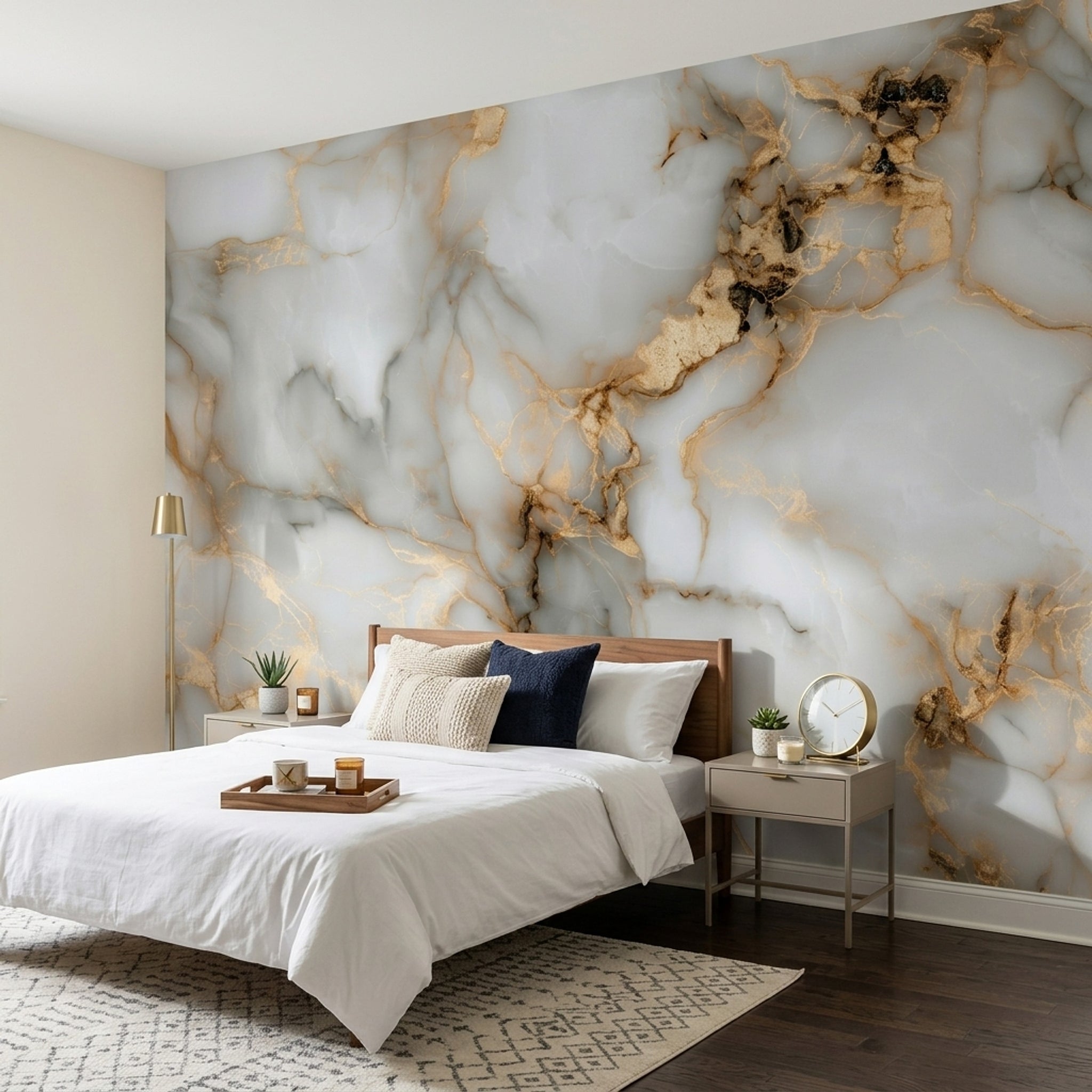 White Background Wallpaper Light Gray Gold Vein Wall Mural