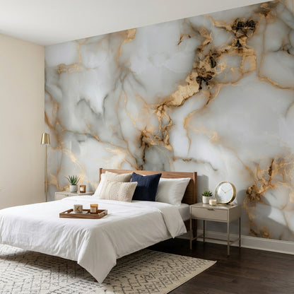 White Background Wallpaper Light Gray Gold Vein Wall Mural