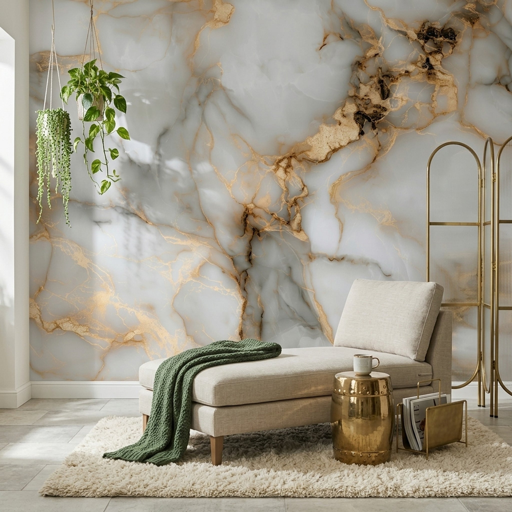 White Background Wallpaper Light Gray Gold Vein Wall Mural