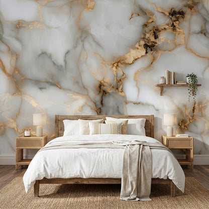 White Background Wallpaper Light Gray Gold Vein Wall Mural