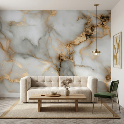White Background Wallpaper Light Gray Gold Vein Wall Mural