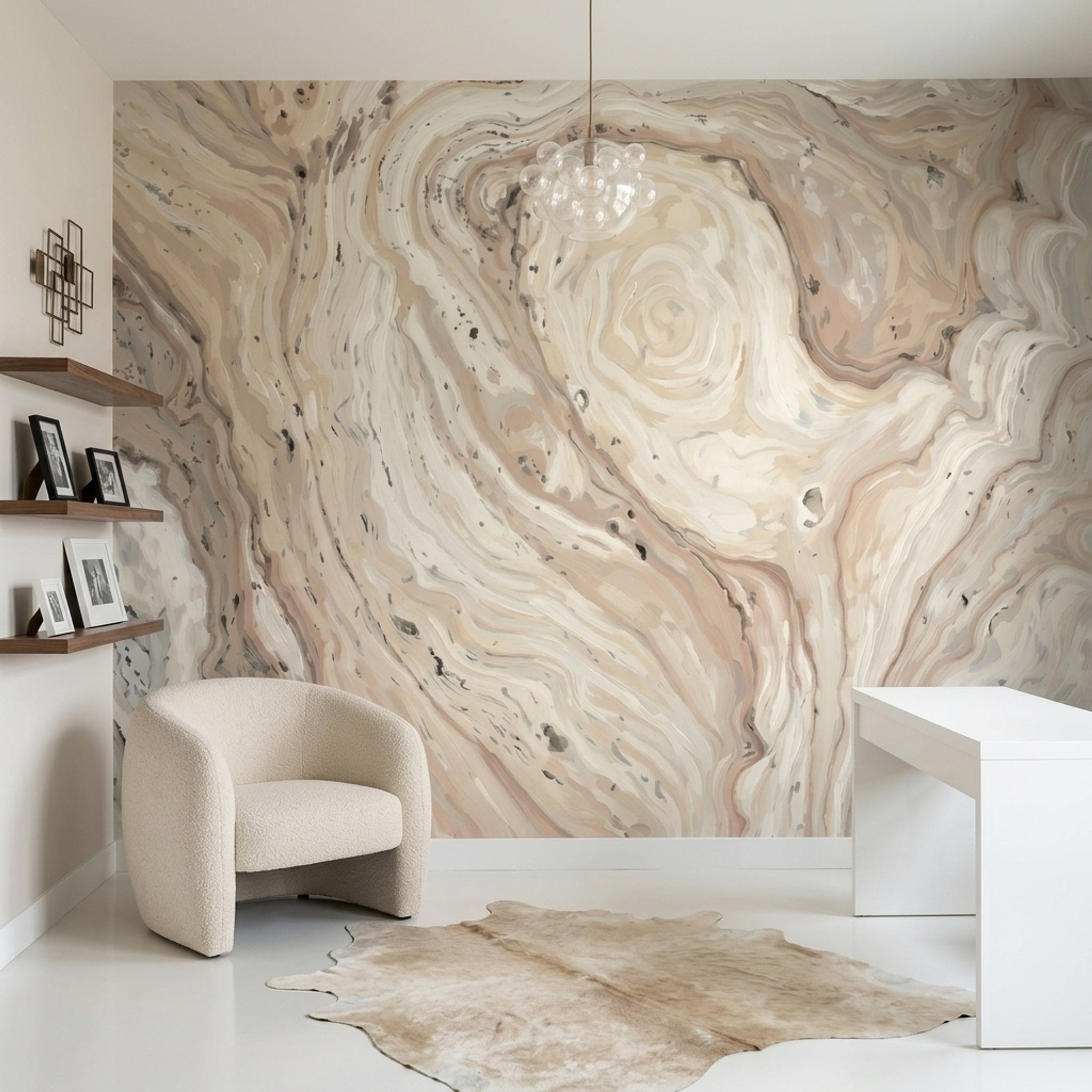 Marble Effect Wallpaper Abstract Swirl Beige Neutral Wall Mural