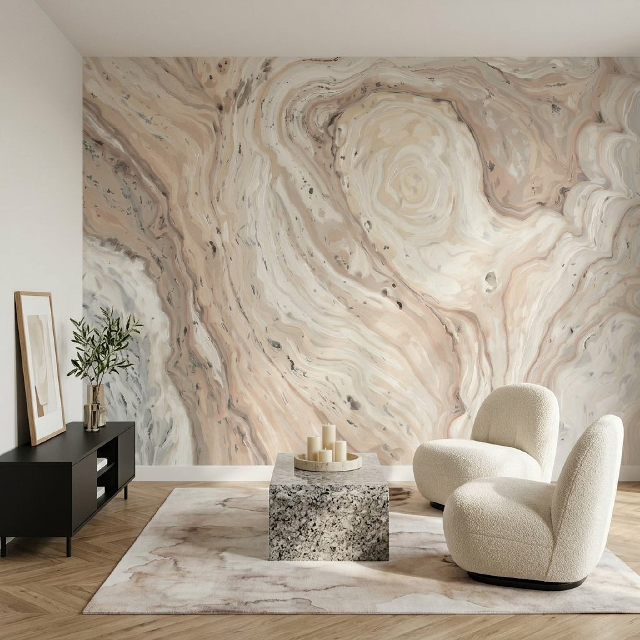 Marble Effect Wallpaper Abstract Swirl Beige Neutral Wall Mural