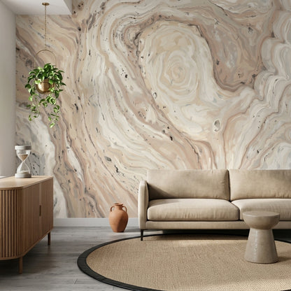 Marble Effect Wallpaper Abstract Swirl Beige Neutral Wall Mural