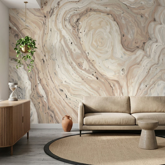 Marble Effect Wallpaper Abstract Swirl Beige Neutral Wall Mural