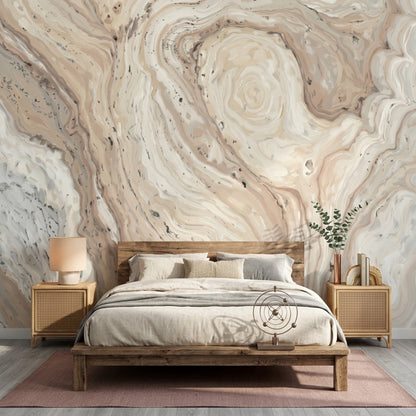 Marble Effect Wallpaper Abstract Swirl Beige Neutral Wall Mural