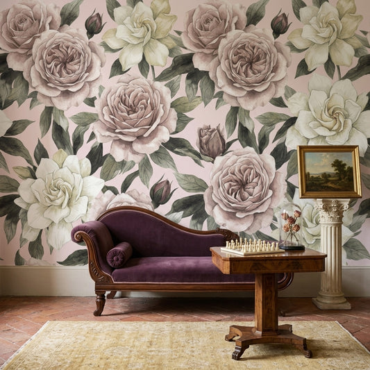 Vintage Wallpaper Pastel Pink Background Romantic Wall Mural
