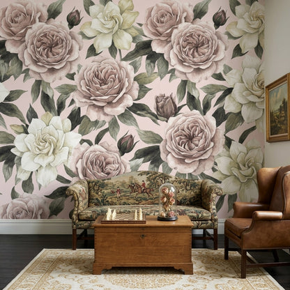 Vintage Wallpaper Pastel Pink Background Romantic Wall Mural