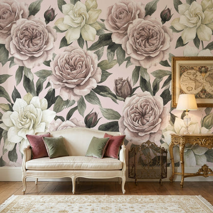 Vintage Wallpaper Pastel Pink Background Romantic Wall Mural