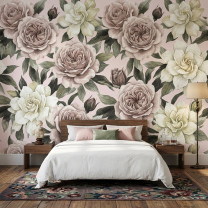 Vintage Wallpaper Pastel Pink Background Romantic Wall Mural