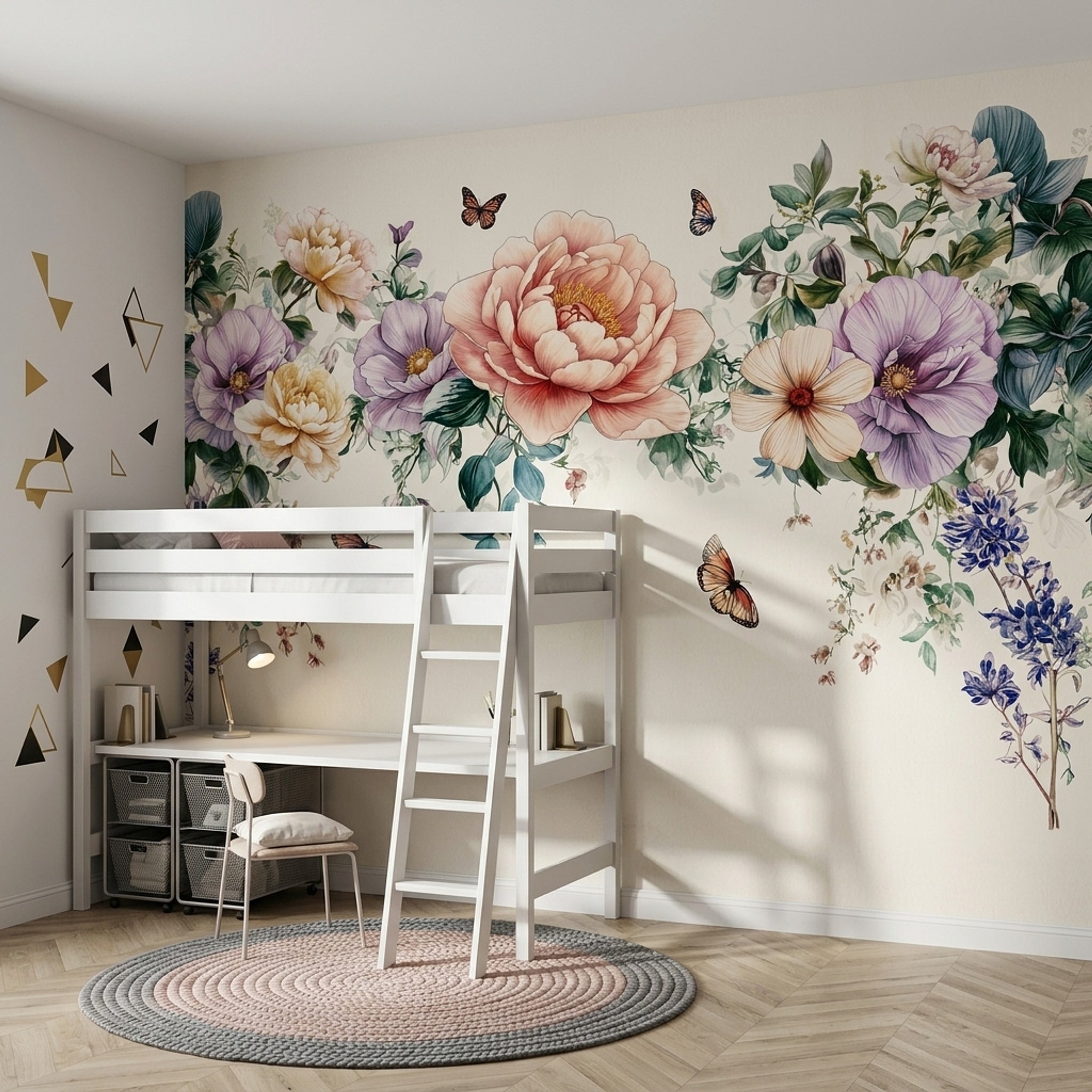Floral Garland Wallpaper Botanical Illustration Pastel Flowers Wall Mural