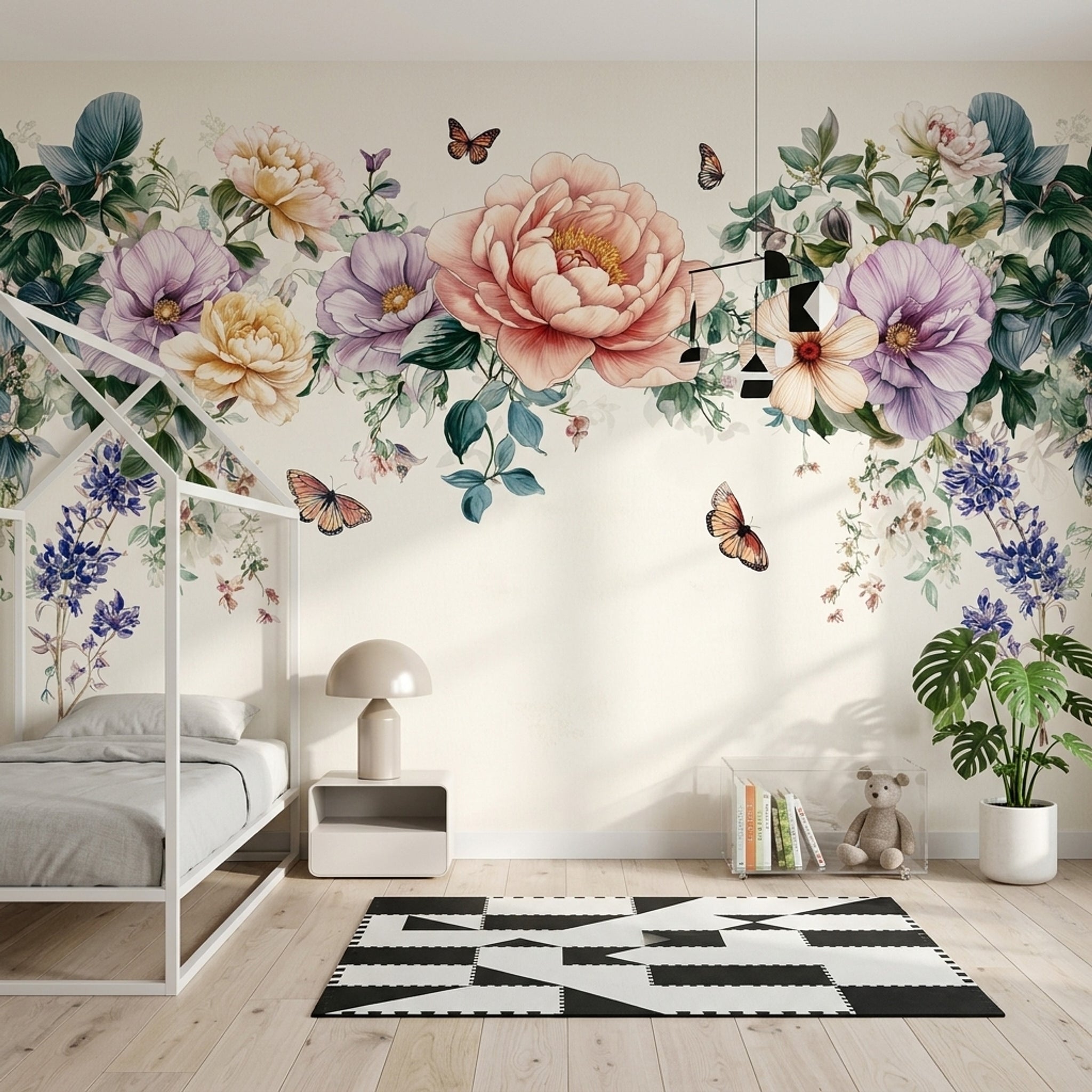 Floral Garland Wallpaper Botanical Illustration Pastel Flowers Wall Mural