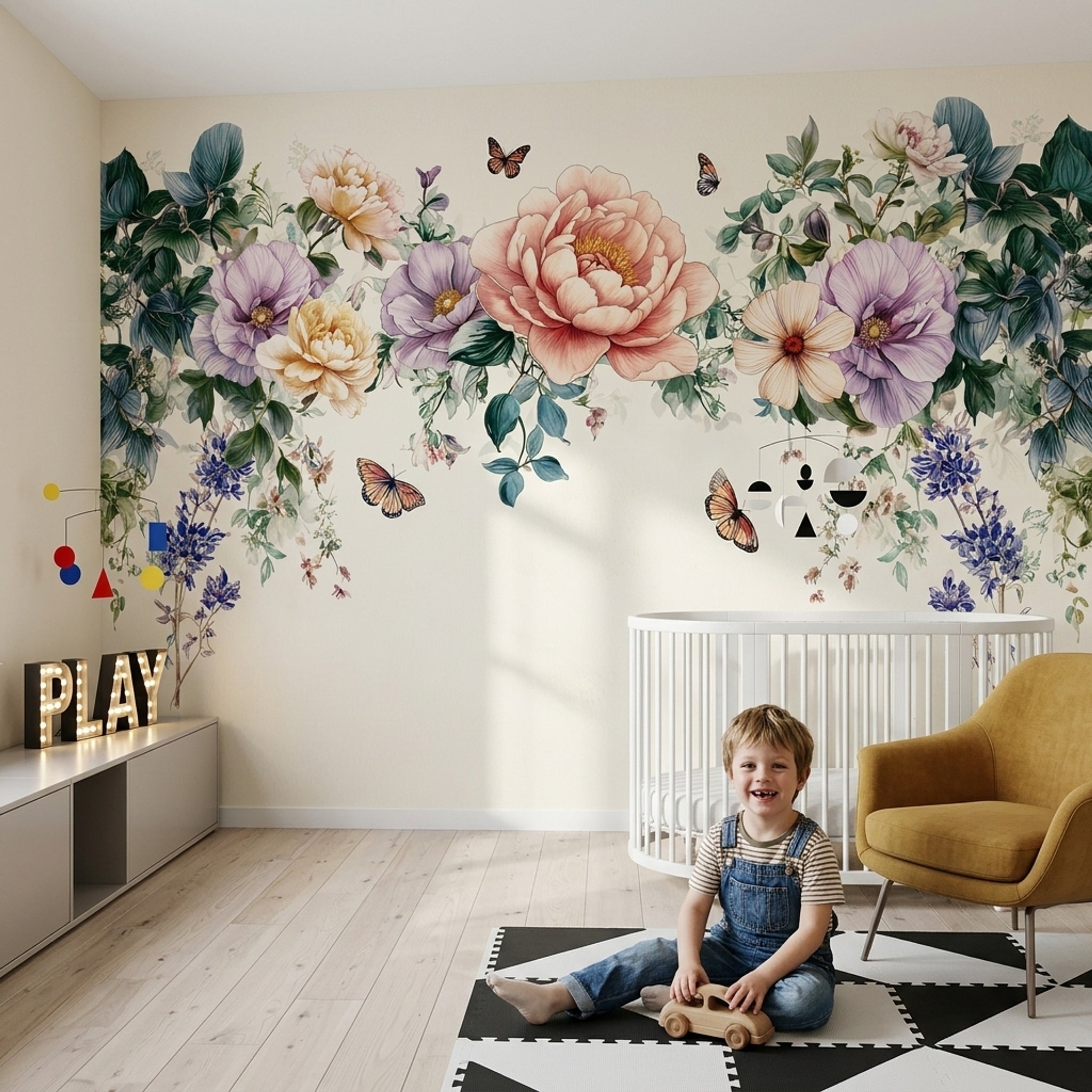 Floral Garland Wallpaper Botanical Illustration Pastel Flowers Wall Mural
