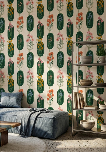 Floral Wallpaper Botanical Capsule Shapes Decorative Mural