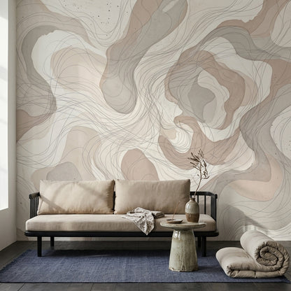 Organic Shapes Wallpaper Flowing Lines Watercolor Wash Wall Mural