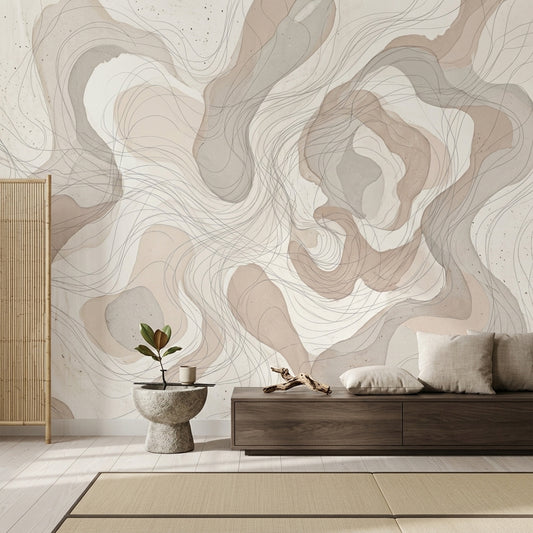 Organic Shapes Wallpaper Flowing Lines Watercolor Wash Wall Mural