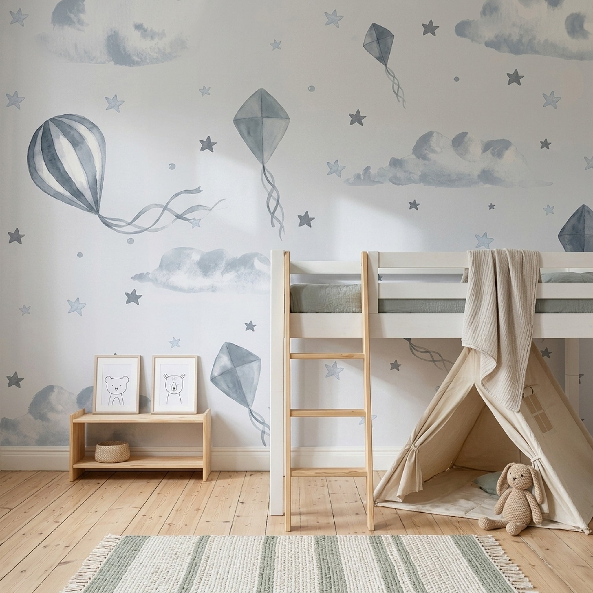 White Background Wallpaper Hot Air Balloon Removable White Background Wall Decor