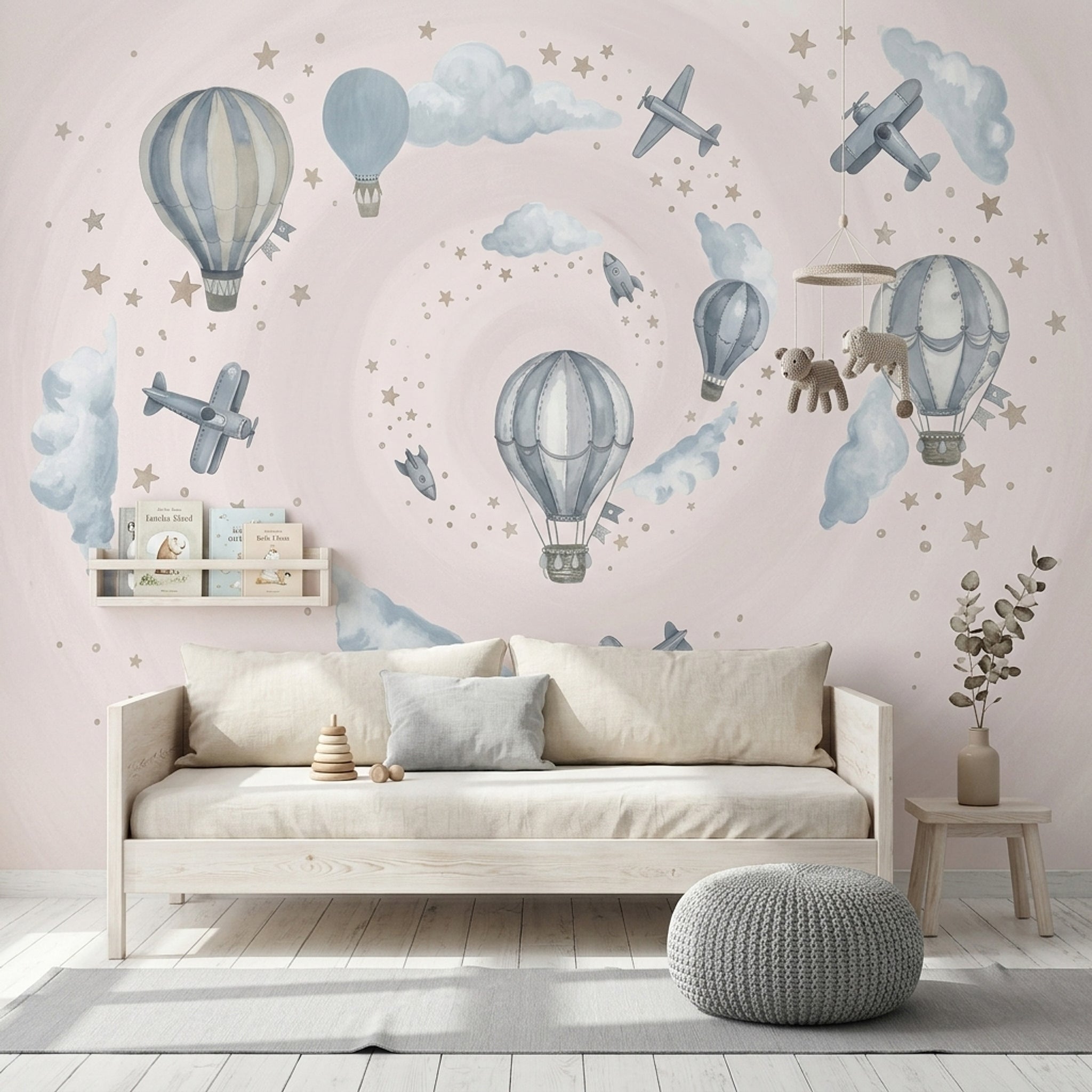 Hot Air Balloons Wallpaper Airplanes Clouds Removable Wall Decor