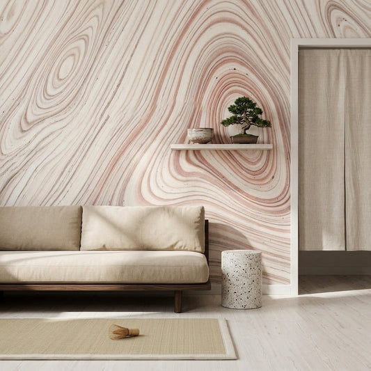 Abstract Marble Wallpaper Cream Background Swirling Lines Wall Mural