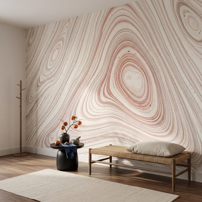 Abstract Marble Wallpaper Cream Background Swirling Lines Wall Mural