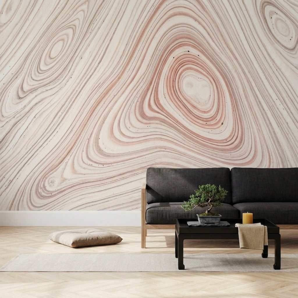 Abstract Marble Wallpaper Cream Background Swirling Lines Wall Mural