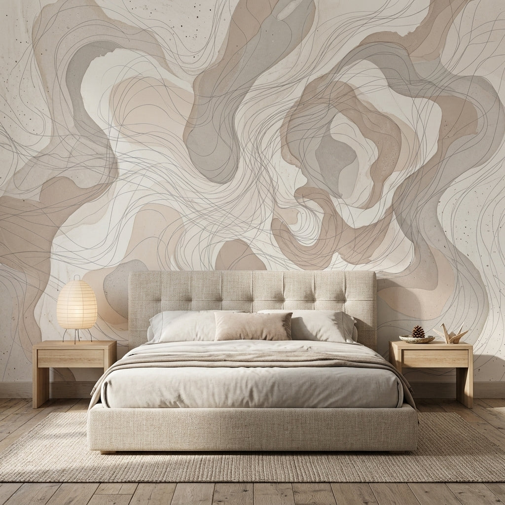 Organic Shapes Wallpaper Flowing Lines Watercolor Wash Wall Mural