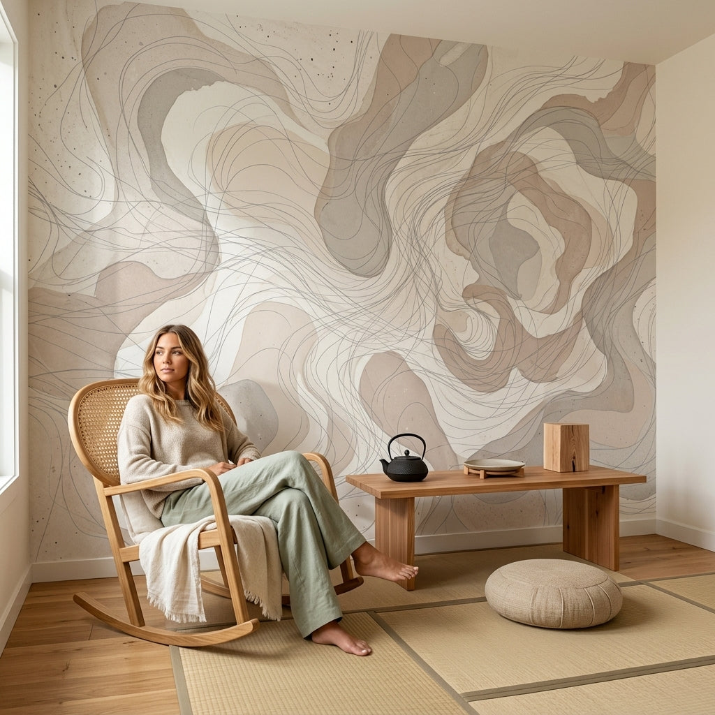 Organic Shapes Wallpaper Flowing Lines Watercolor Wash Wall Mural