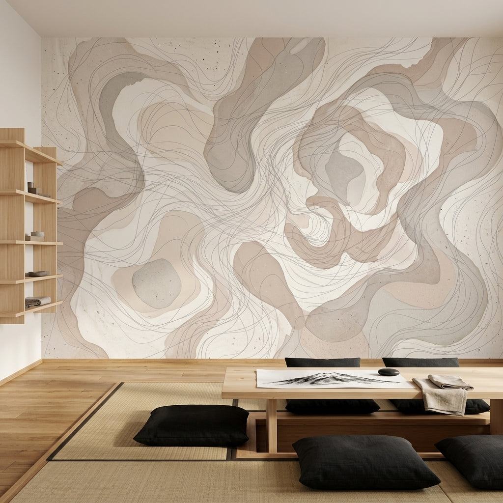 Organic Shapes Wallpaper Flowing Lines Watercolor Wash Wall Mural