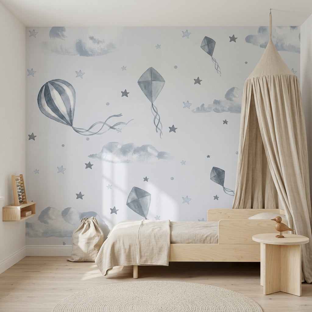 White Background Wallpaper Hot Air Balloon Removable White Background Wall Decor