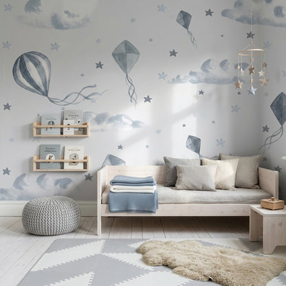 White Background Wallpaper Hot Air Balloon Removable White Background Wall Decor