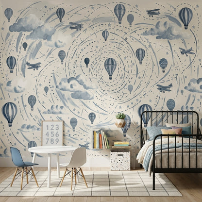 Hot Air Balloons Wallpaper Vintage Airplanes Sky Theme Wall Mural