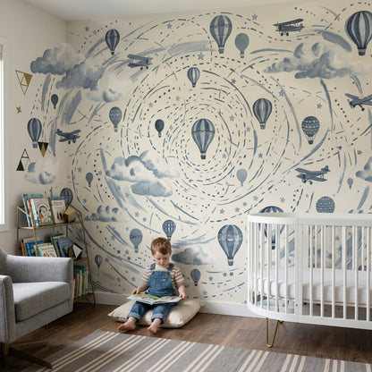 Hot Air Balloons Wallpaper Vintage Airplanes Sky Theme Wall Mural