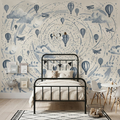 Hot Air Balloons Wallpaper Vintage Airplanes Sky Theme Wall Mural