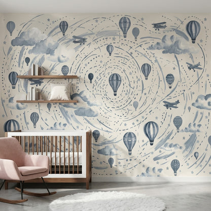 Hot Air Balloons Wallpaper Vintage Airplanes Sky Theme Wall Mural