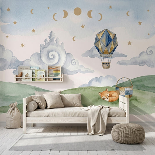 Watercolor Texture Wallpaper Hot Air Balloon Watercolor Texture Removable Wall Decor