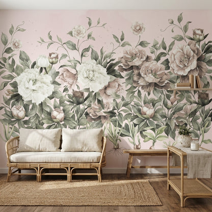 Peonies Wallpaper Watercolor Botanical Wall Mural